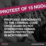 Protest of 15 NGOs: Proposed amendments to the Criminal Code once again do not strengthen human rights protection in Montenegro