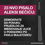 23 NVO pisalo Aleksi Bečiću: Demokrate da povuku prijedlog za imenovanje ulice u Podgorici po Pavlu Bulatoviću