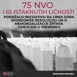Povećan broj NVO i istaknutih pojedinaca koji podržavaju Inicijativu da Crna Gora sponzoriše Rezoluciju UN o sjećanju na genocid u Srebrenici na 75 NVO i 65 osoba 